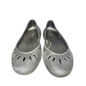 Crocs Kelli Round Toe Ballerina Flats Women's 10 Black Perforated Slip On Shoes
